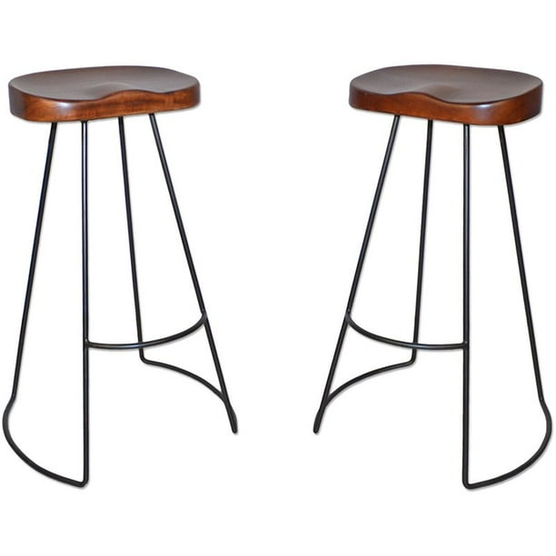 Mango Wood Tractor Seat Counter Height Bar Stools Set of 2 Set of 2 Wood Tractor Seat Bar Stools
